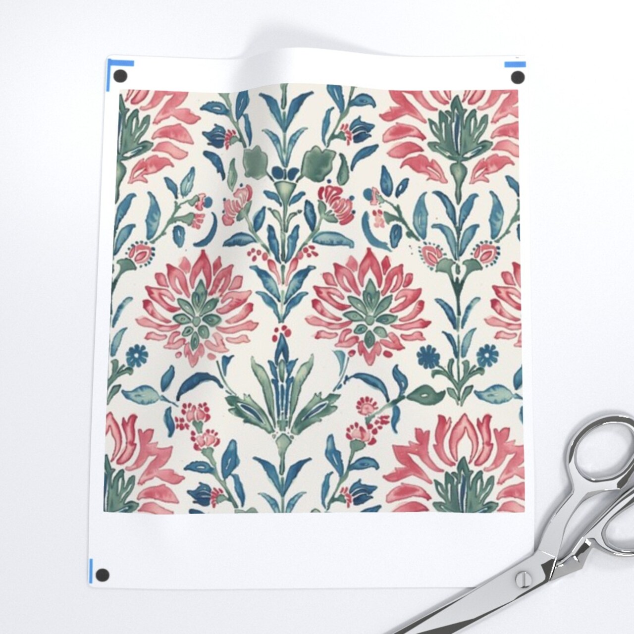 Watercolor Floral Red Blue Green Botanical Flowers Leaves Cottagecore Boho Custom Printed Fabric by Spoonflower Various Fabrics by the Yard or Fat Quarter